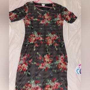 LuLaRoe Julia Black Dress with Red Floral Pattern